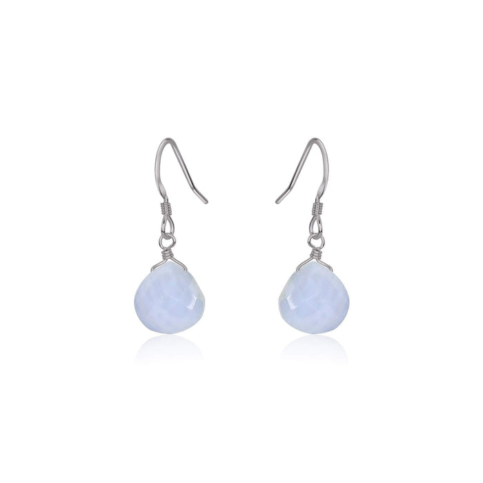 Blue Lace Agate Gemstone Teardrop Dangle Earrings - Blue Lace Agate Gemstone Teardrop Dangle Earrings - Stainless Steel - Luna Tide Handmade Crystal Jewellery