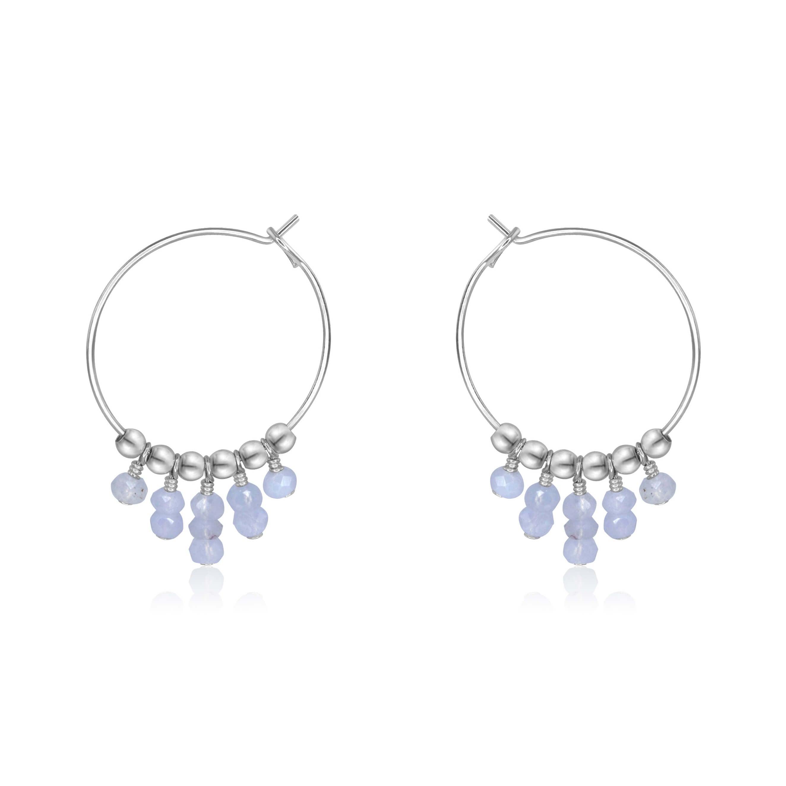 Blue Lace Agate Statement Hoop Earrings - Blue Lace Agate Statement Hoop Earrings - Sterling Silver - Luna Tide Handmade Crystal Jewellery