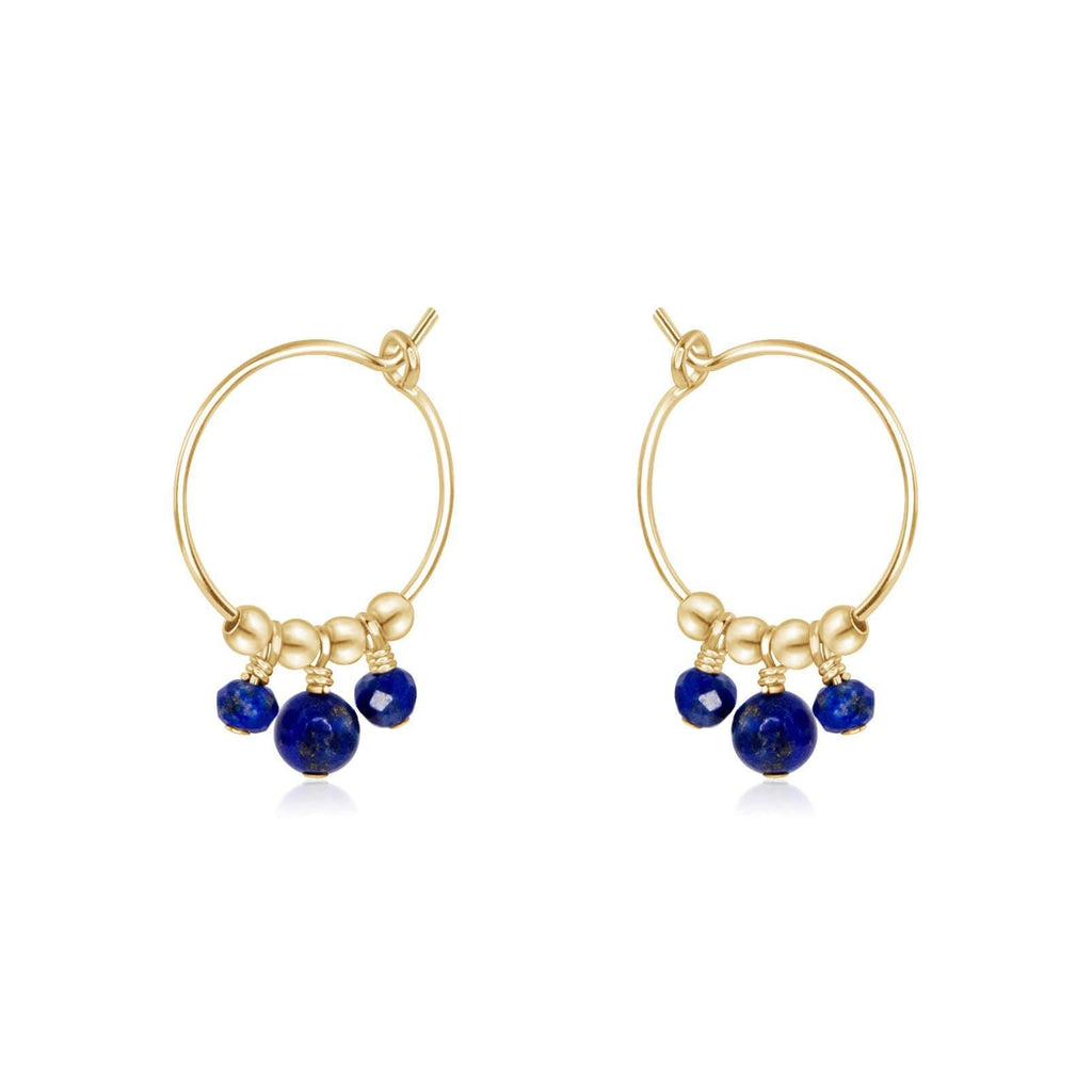 Blue Lapis Lazuli Gemstone Bead Drop Hoop Earrings - Blue Lapis Lazuli Gemstone Bead Drop Hoop Earrings - 14k Gold Fill - Luna Tide Handmade Crystal Jewellery