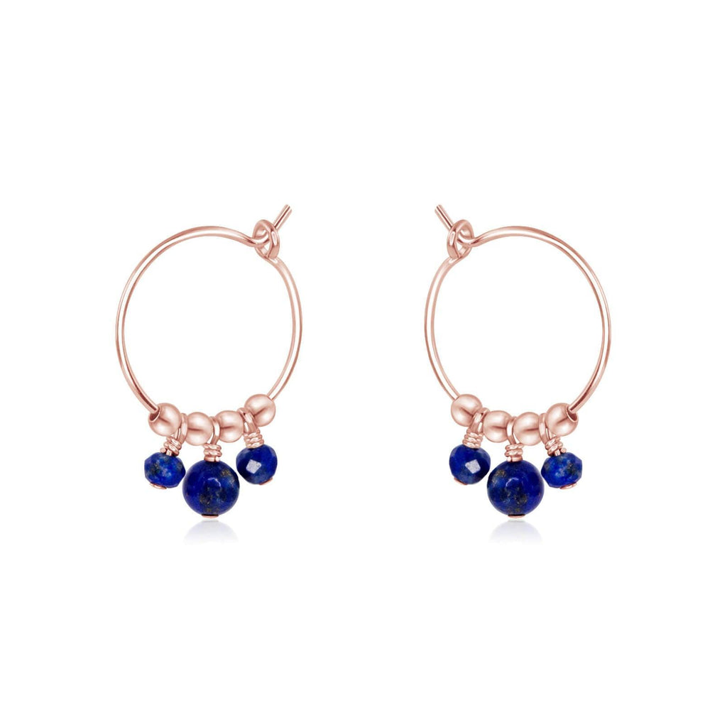 Blue Lapis Lazuli Gemstone Bead Drop Hoop Earrings - Blue Lapis Lazuli Gemstone Bead Drop Hoop Earrings - 14k Rose Gold Fill - Luna Tide Handmade Crystal Jewellery