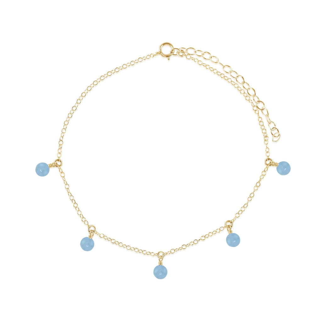 Boho Aquamarine Bead Drop Anklet - Boho Aquamarine Bead Drop Anklet - 14k Gold Fill - Luna Tide Handmade Crystal Jewellery