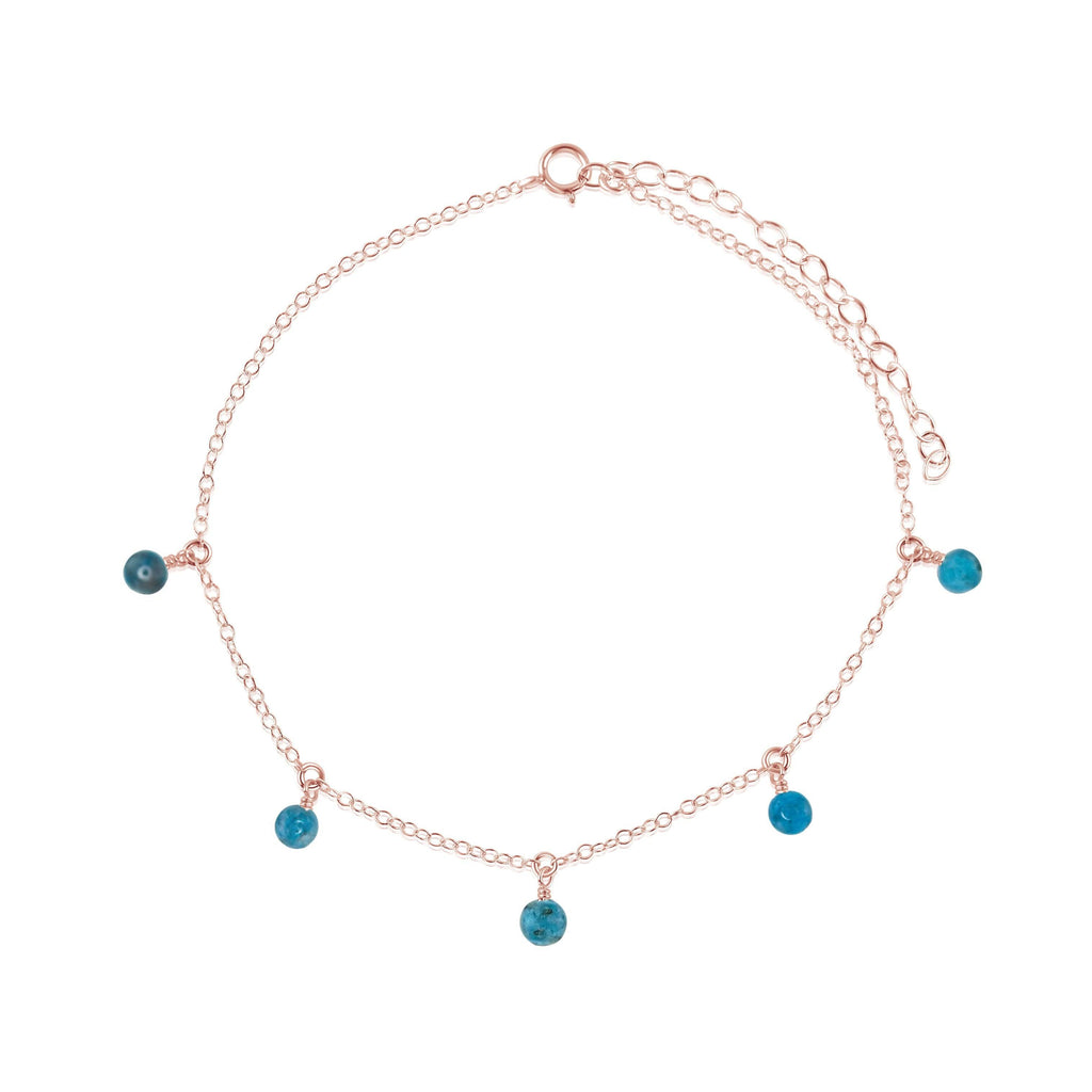 Boho Blue Apatite Gemstone Bead Drop Anklet - Boho Blue Apatite Gemstone Bead Drop Anklet - 14k Rose Gold Fill - Luna Tide Handmade Crystal Jewellery