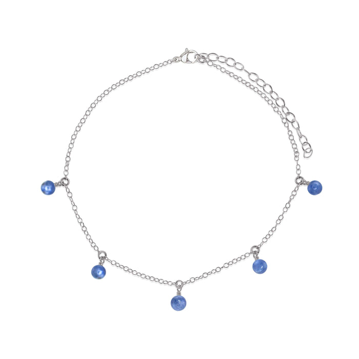 Boho Blue Kyanite Gemstone Bead Drop Anklet - Boho Blue Kyanite Gemstone Bead Drop Anklet - Stainless Steel - Luna Tide Handmade Crystal Jewellery