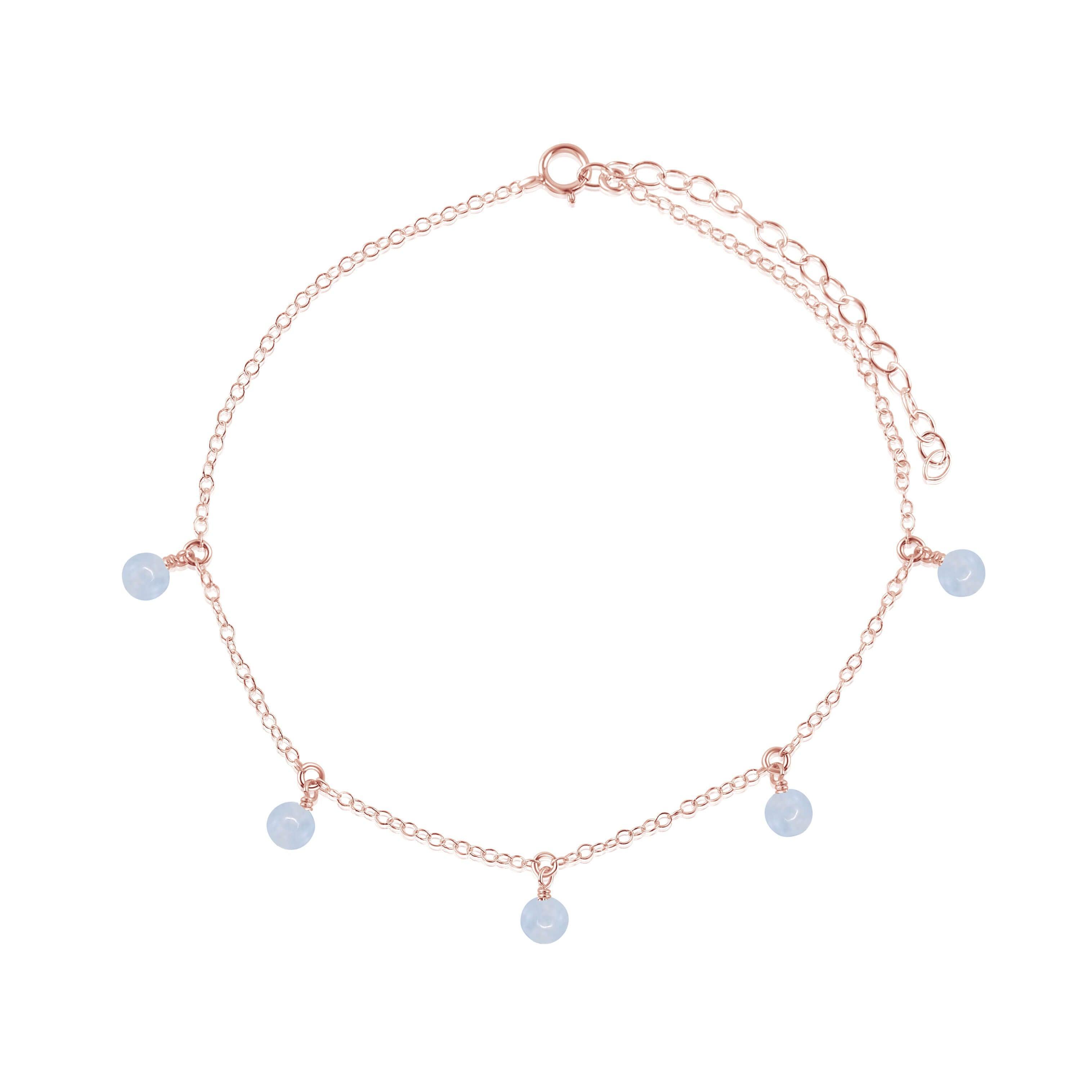 Boho Blue Lace Agate Gemstone Bead Drop Anklet - Boho Blue Lace Agate Gemstone Bead Drop Anklet - 14k Rose Gold Fill - Luna Tide Handmade Crystal Jewellery