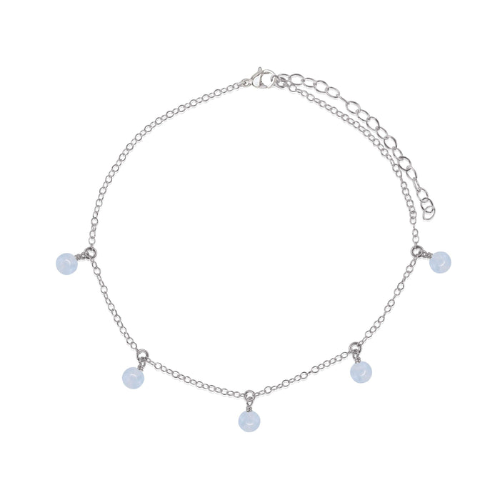 Boho Blue Lace Agate Gemstone Bead Drop Anklet - Boho Blue Lace Agate Gemstone Bead Drop Anklet - Stainless Steel - Luna Tide Handmade Crystal Jewellery