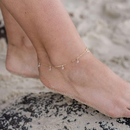 Boho Crystal Quartz Gemstone Bead Drop Anklet - Boho Crystal Quartz Gemstone Bead Drop Anklet - 14k Gold Fill - Luna Tide Handmade Crystal Jewellery
