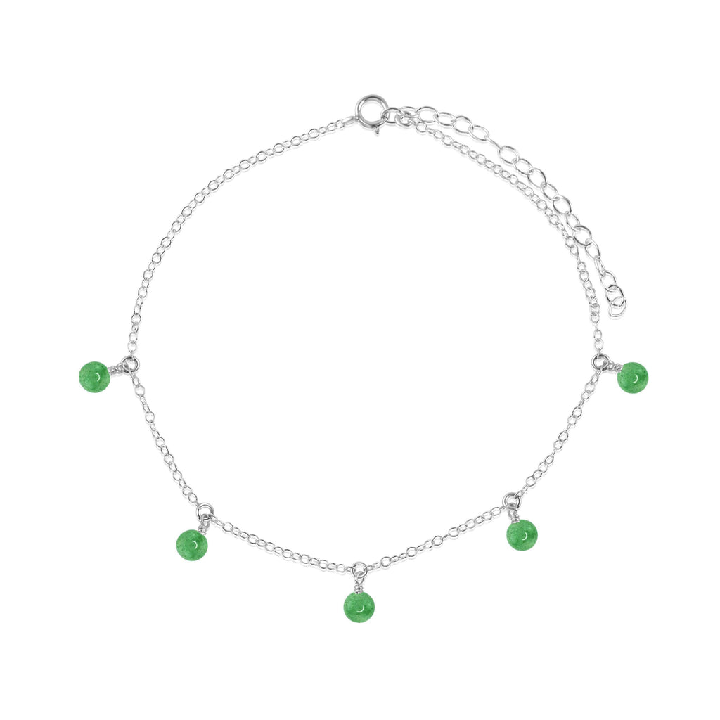 Boho Green Aventurine Gemstone Bead Drop Anklet - Boho Green Aventurine Gemstone Bead Drop Anklet - Sterling Silver - Luna Tide Handmade Crystal Jewellery