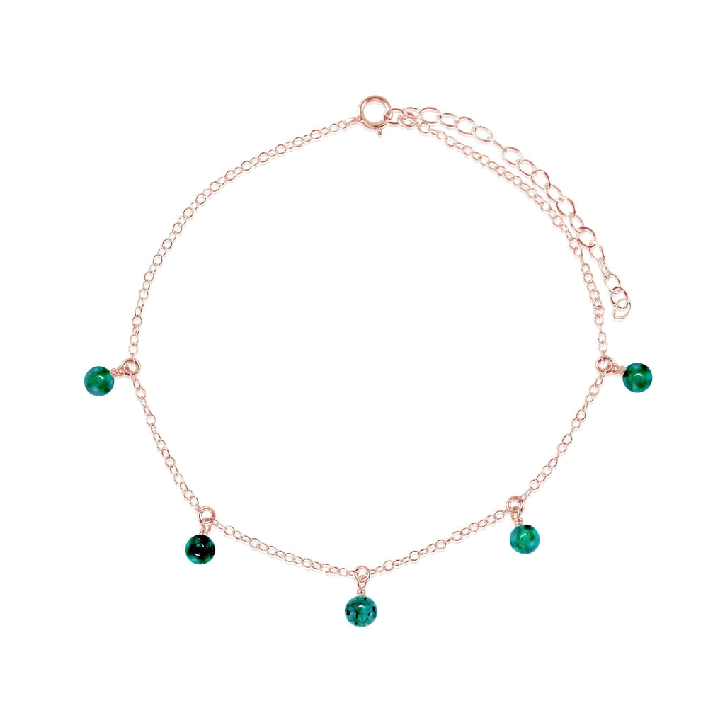 Boho Green Emerald Gemstone Bead Drop Anklet - Boho Green Emerald Gemstone Bead Drop Anklet - 14k Rose Gold Fill - Luna Tide Handmade Crystal Jewellery