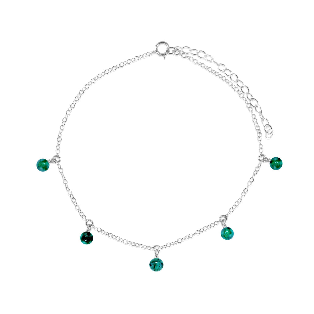 Boho Green Emerald Gemstone Bead Drop Anklet - Boho Green Emerald Gemstone Bead Drop Anklet - Sterling Silver - Luna Tide Handmade Crystal Jewellery