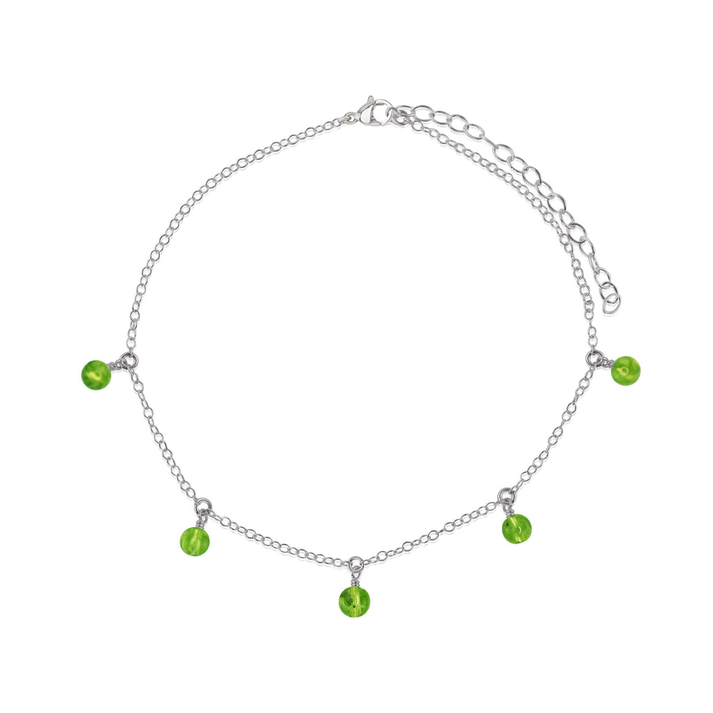 Boho Green Peridot Gemstone Bead Drop Anklet - Boho Green Peridot Gemstone Bead Drop Anklet - Stainless Steel - Luna Tide Handmade Crystal Jewellery