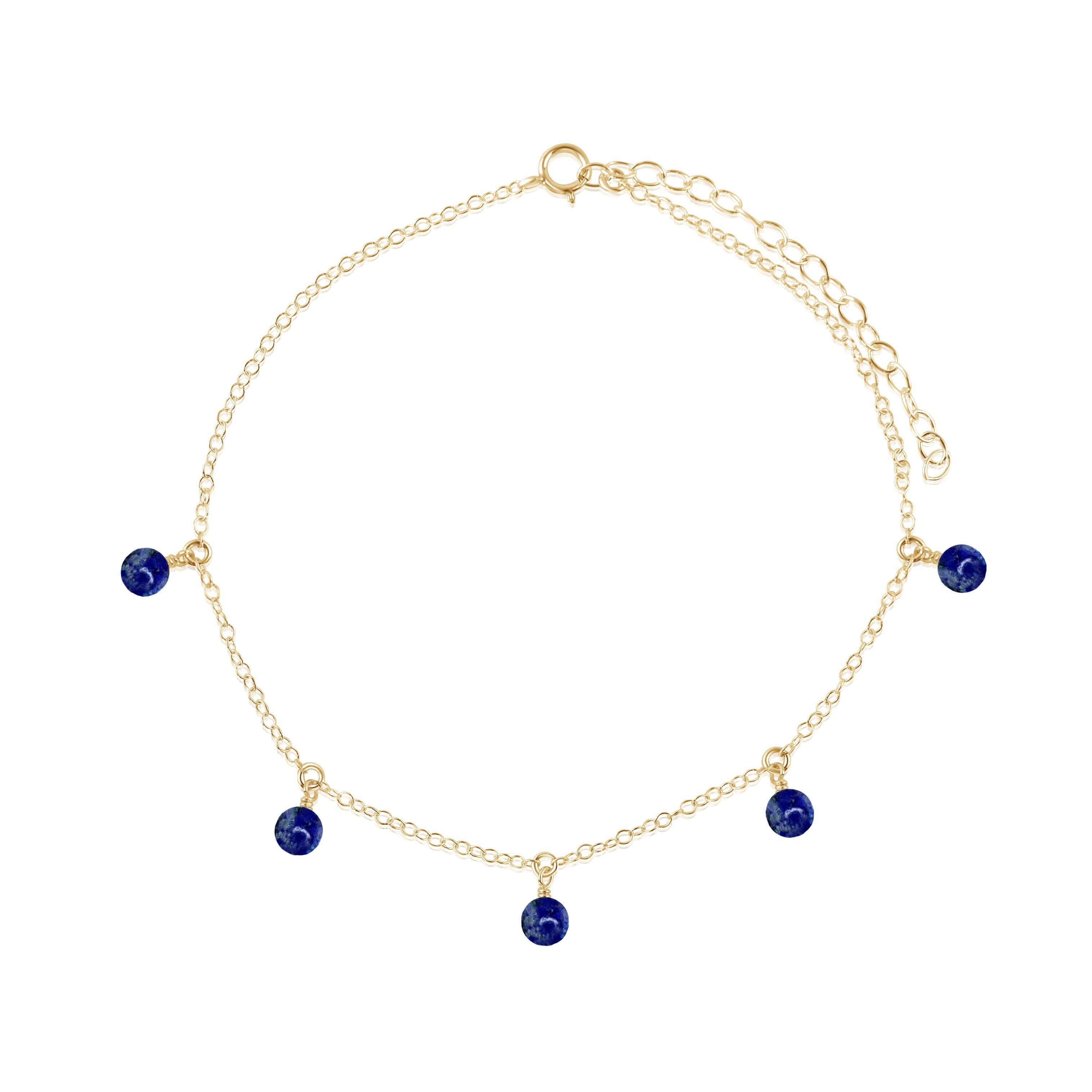 Boho Lapis Lazuli Bead Drop Anklet - Boho Lapis Lazuli Bead Drop Anklet - 14k Gold Fill - Luna Tide Handmade Crystal Jewellery