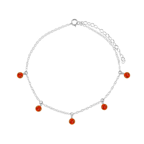 Boho Orange Carnelian Gemstone Bead Drop Anklet - Boho Orange Carnelian Gemstone Bead Drop Anklet - Sterling Silver - Luna Tide Handmade Crystal Jewellery