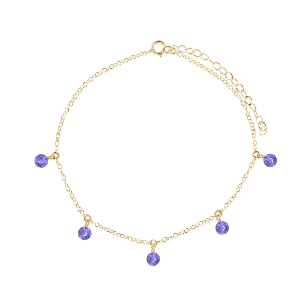 Boho Purple Tanzanite Gemstone Bead Drop Anklet - Boho Purple Tanzanite Gemstone Bead Drop Anklet - 14k Gold Fill - Luna Tide Handmade Crystal Jewellery