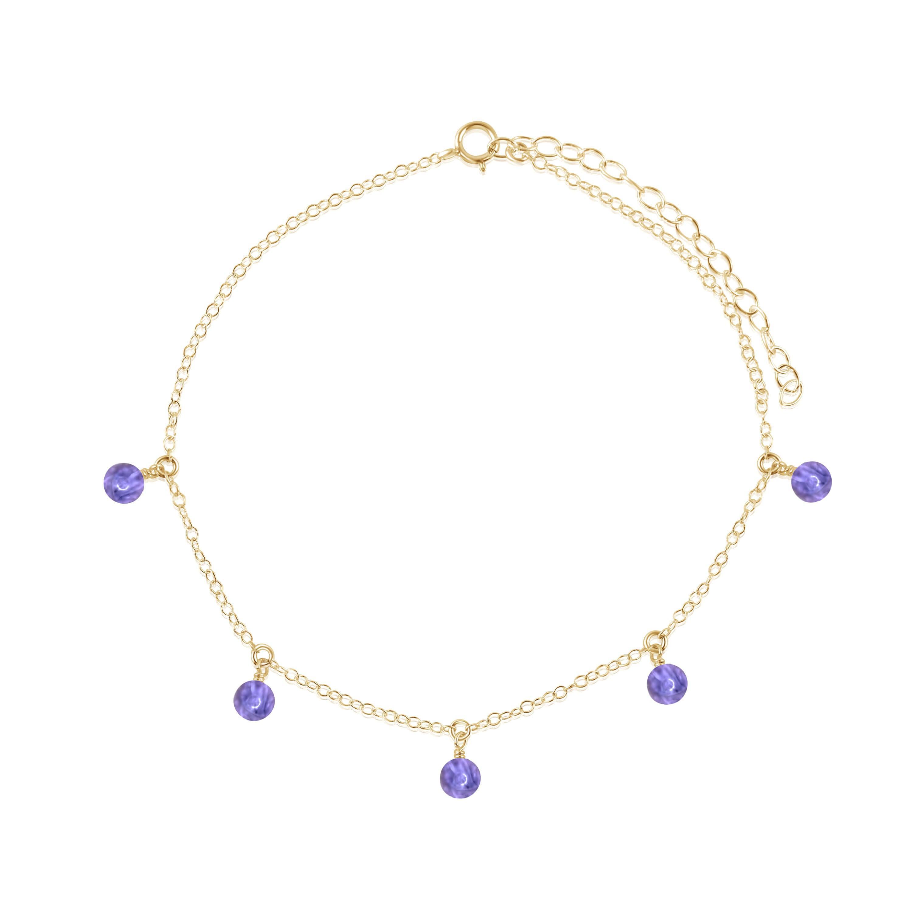 Boho Purple Tanzanite Gemstone Bead Drop Anklet - Boho Purple Tanzanite Gemstone Bead Drop Anklet - 14k Gold Fill - Luna Tide Handmade Crystal Jewellery