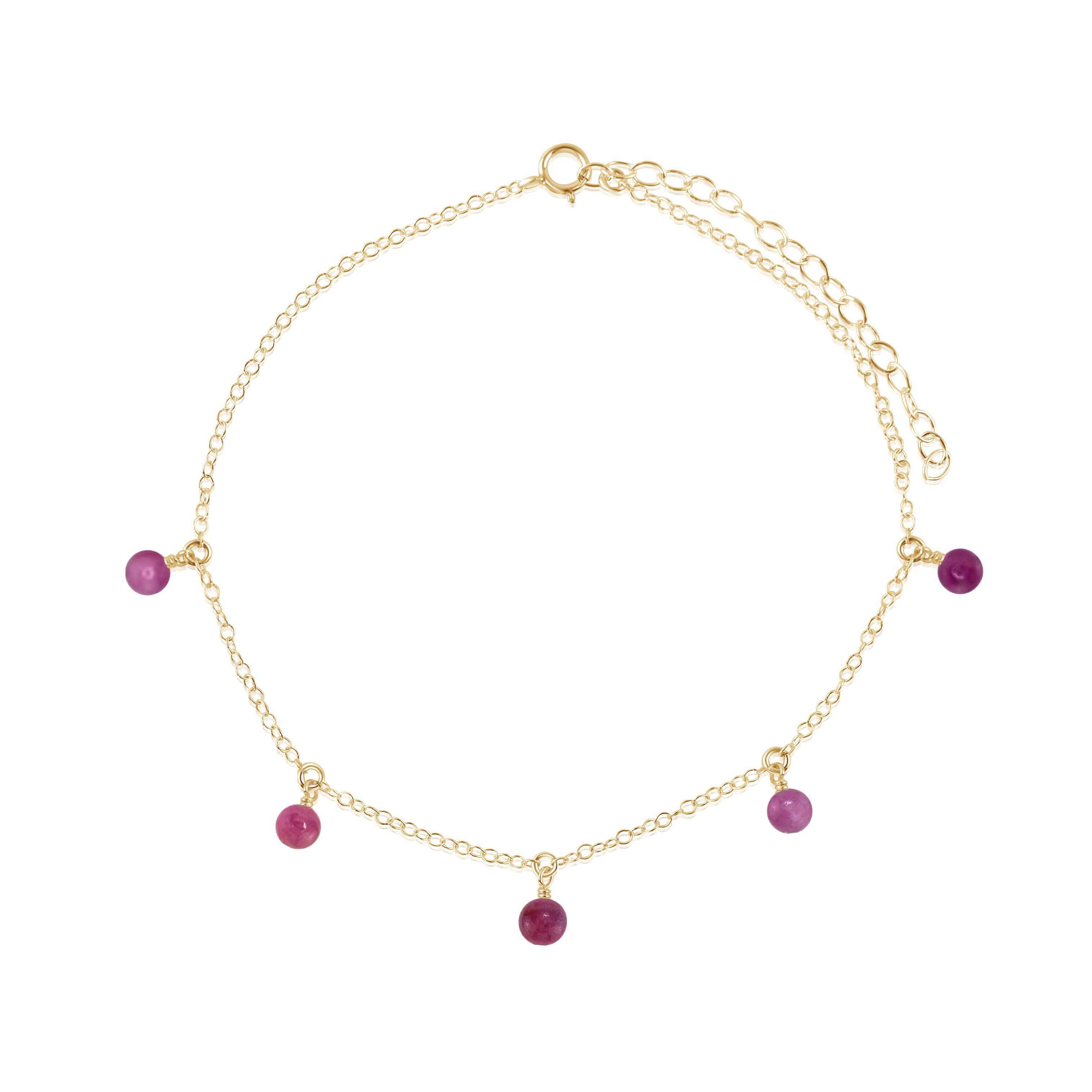 Boho Red Ruby Gemstone Bead Drop Anklet - Boho Red Ruby Gemstone Bead Drop Anklet - 14k Gold Fill - Luna Tide Handmade Crystal Jewellery