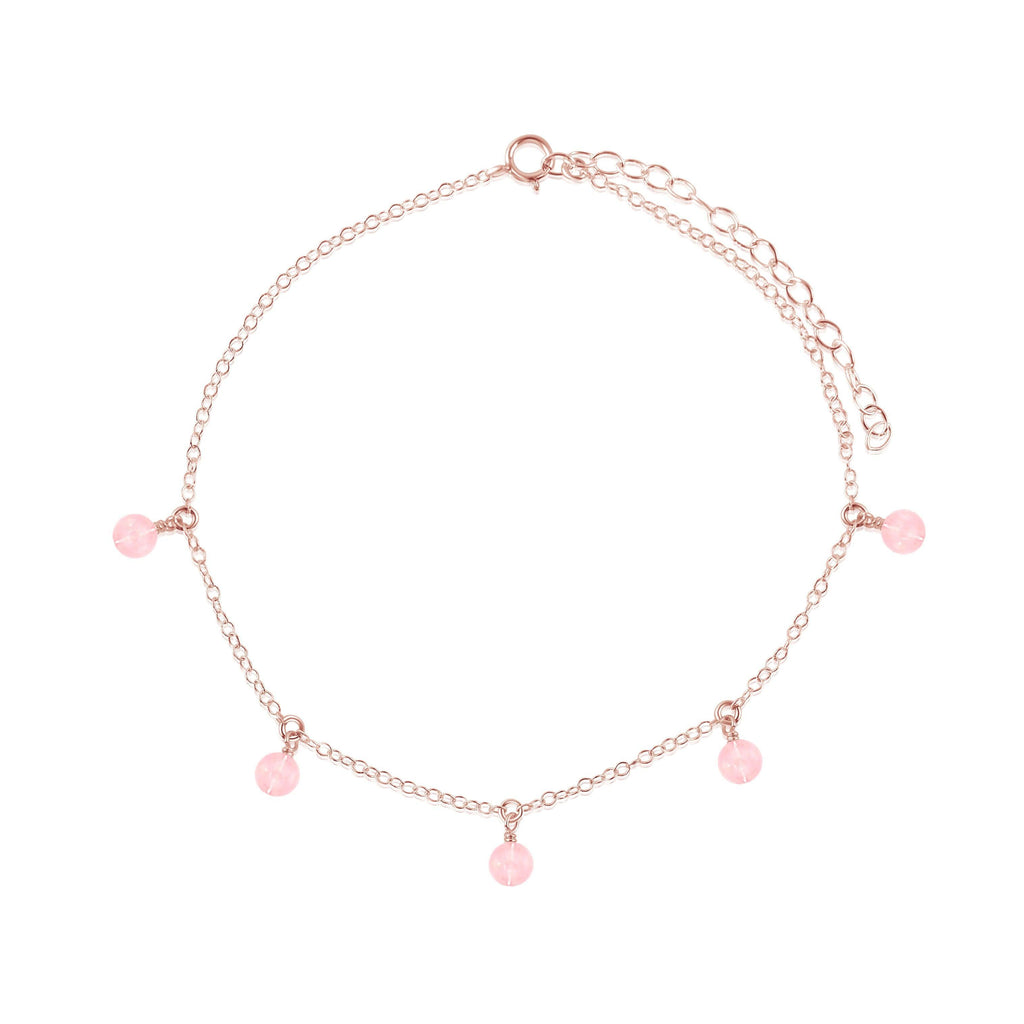 Boho Rose Quartz Bead Drop Anklet - Boho Rose Quartz Bead Drop Anklet - 14k Rose Gold Fill - Luna Tide Handmade Crystal Jewellery