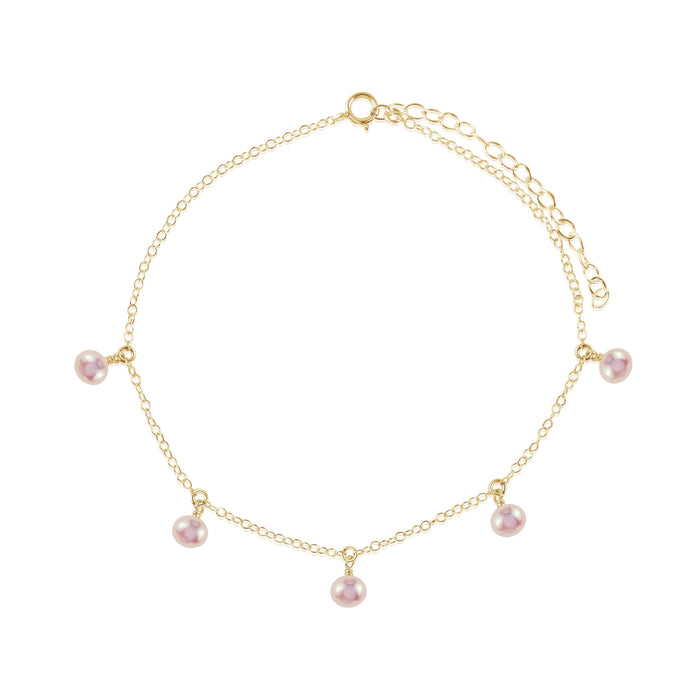 Boho White Freshwater Pearl Bead Drop Anklet - Boho White Freshwater Pearl Bead Drop Anklet - 14k Gold Fill - Luna Tide Handmade Crystal Jewellery