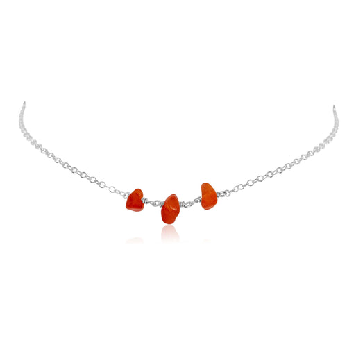 Carnelian Beaded Chain Choker Necklace - Carnelian Beaded Chain Choker Necklace - Sterling Silver - Luna Tide Handmade Crystal Jewellery