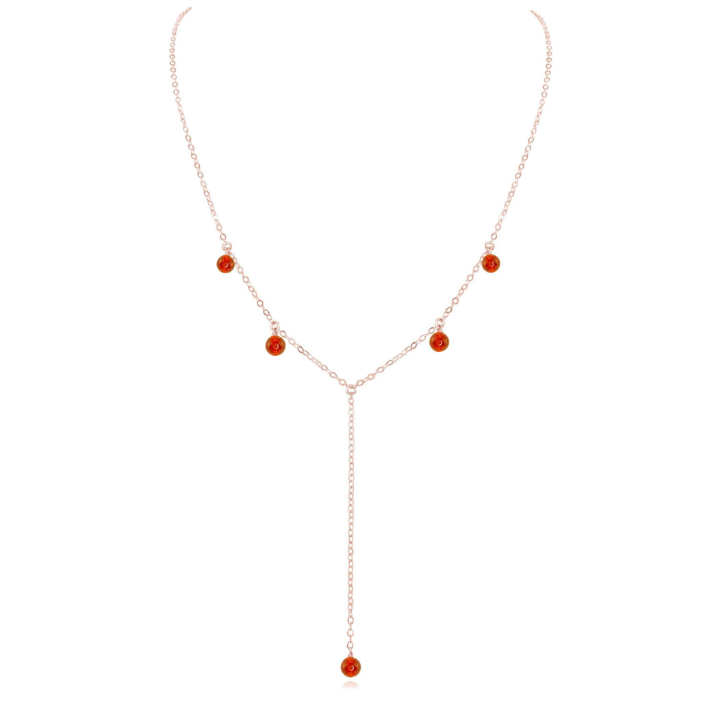 Carnelian Boho Lariat Necklace - Carnelian Boho Lariat Necklace - 14k Rose Gold Fill - Luna Tide Handmade Crystal Jewellery