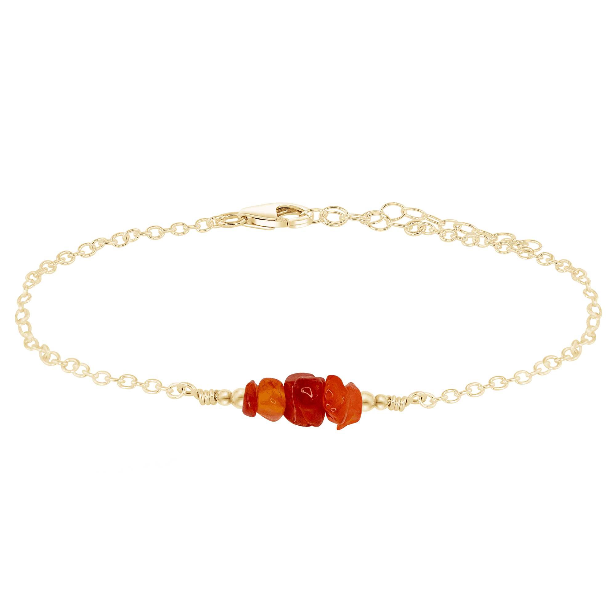 Carnelian Chip Bead Bar Anklet - Carnelian Chip Bead Bar Anklet - 14k Gold Fill - Luna Tide Handmade Crystal Jewellery
