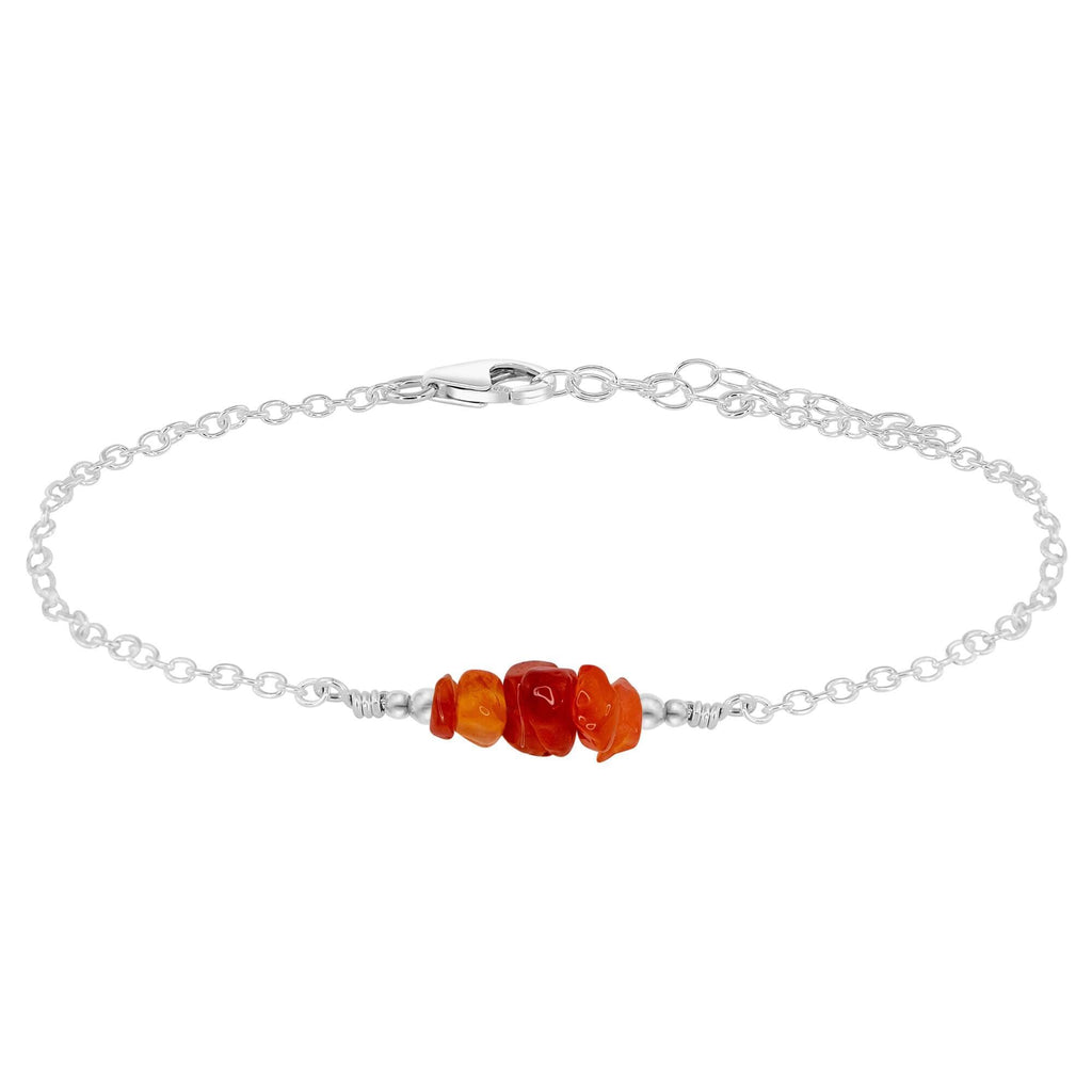 Carnelian Chip Bead Bar Anklet - Carnelian Chip Bead Bar Anklet - Sterling Silver - Luna Tide Handmade Crystal Jewellery