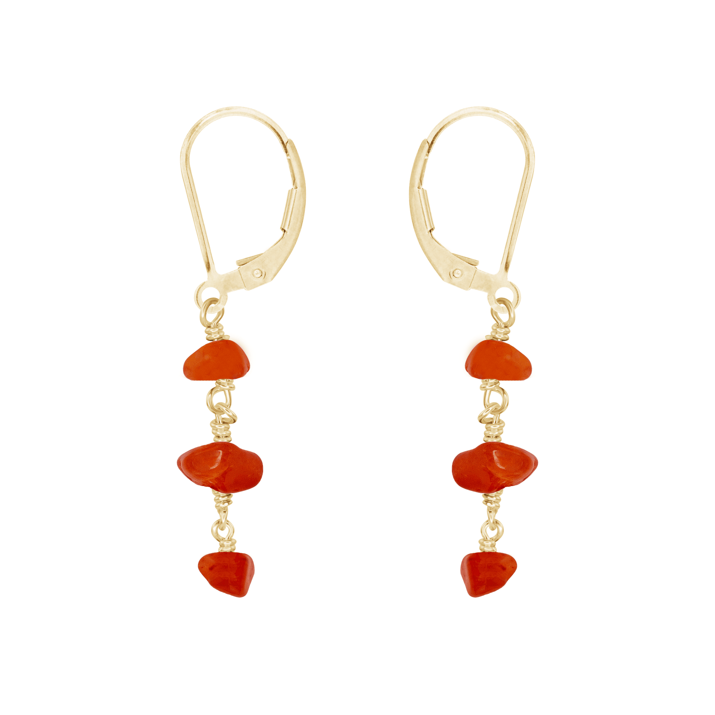 Carnelian Crystal Beaded Chain Dangle Leverback Earrings - Carnelian Crystal Beaded Chain Dangle Leverback Earrings - 14k Gold Fill - Luna Tide Handmade Crystal Jewellery