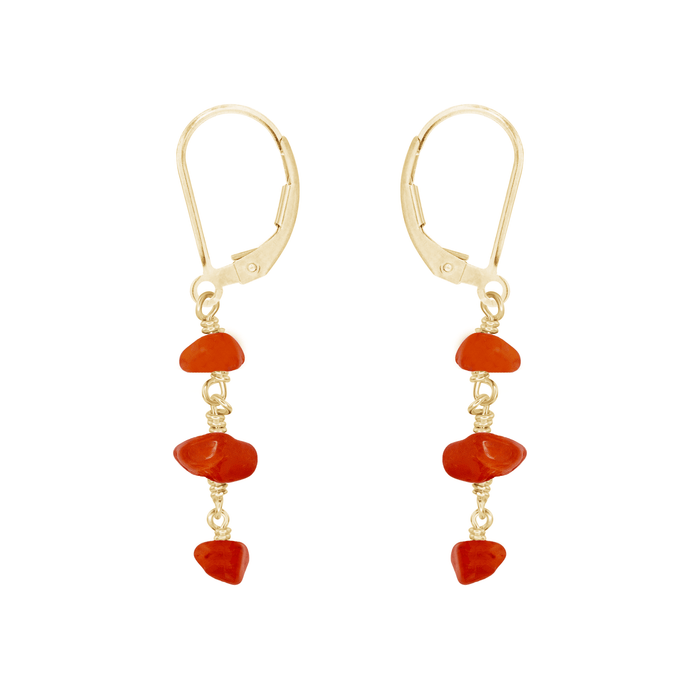 Carnelian Crystal Beaded Chain Dangle Leverback Earrings - Carnelian Crystal Beaded Chain Dangle Leverback Earrings - 14k Gold Fill - Luna Tide Handmade Crystal Jewellery