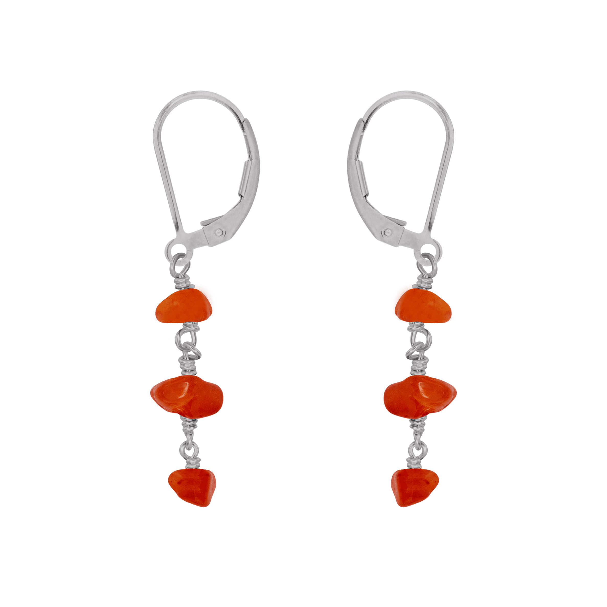 Carnelian Crystal Beaded Chain Dangle Leverback Earrings - Carnelian Crystal Beaded Chain Dangle Leverback Earrings - Stainless Steel - Luna Tide Handmade Crystal Jewellery