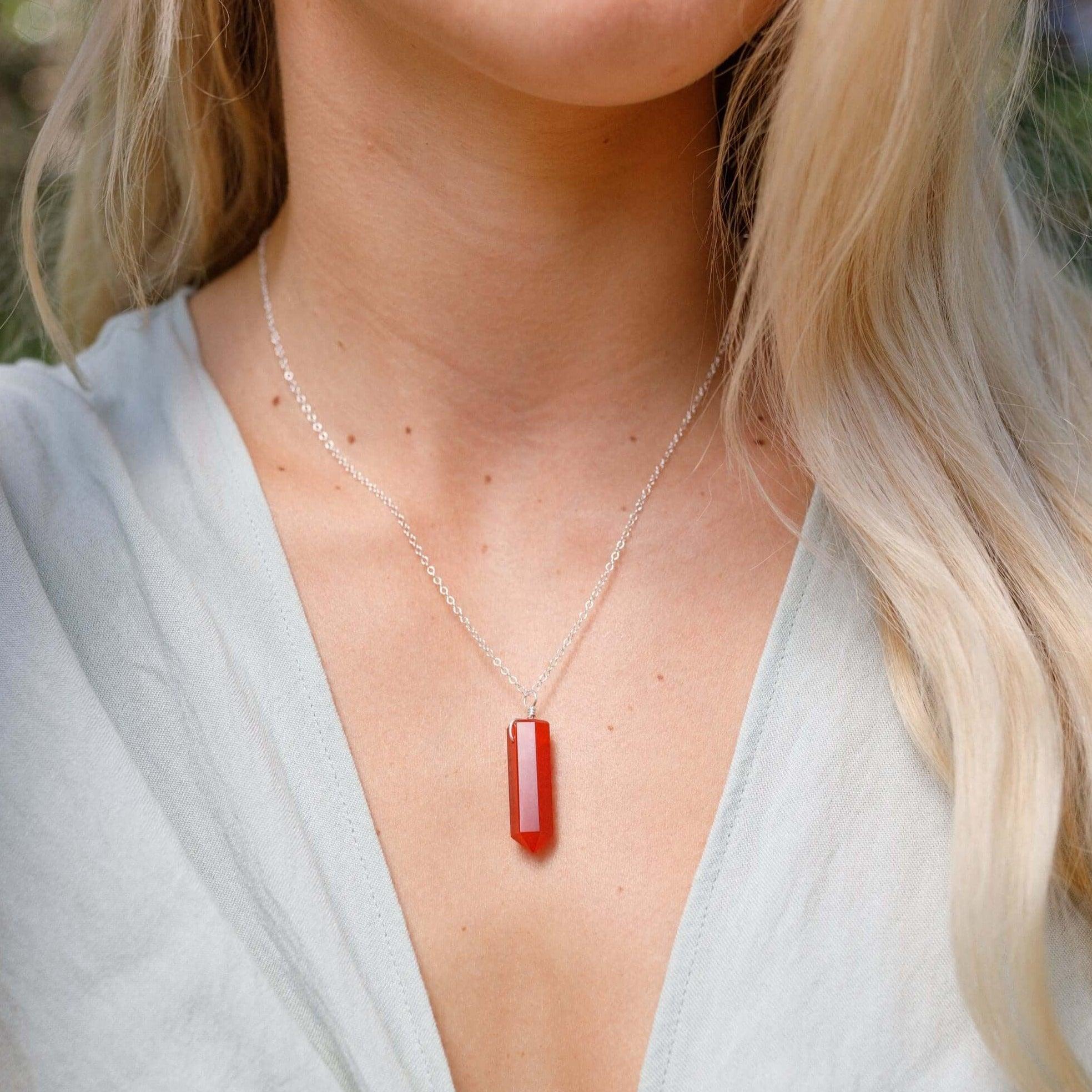 Carnelian Crystal Generator Point Pendant Necklace - Carnelian Crystal Generator Point Pendant Necklace - 14k Gold Fill / Cable - Luna Tide Handmade Crystal Jewellery