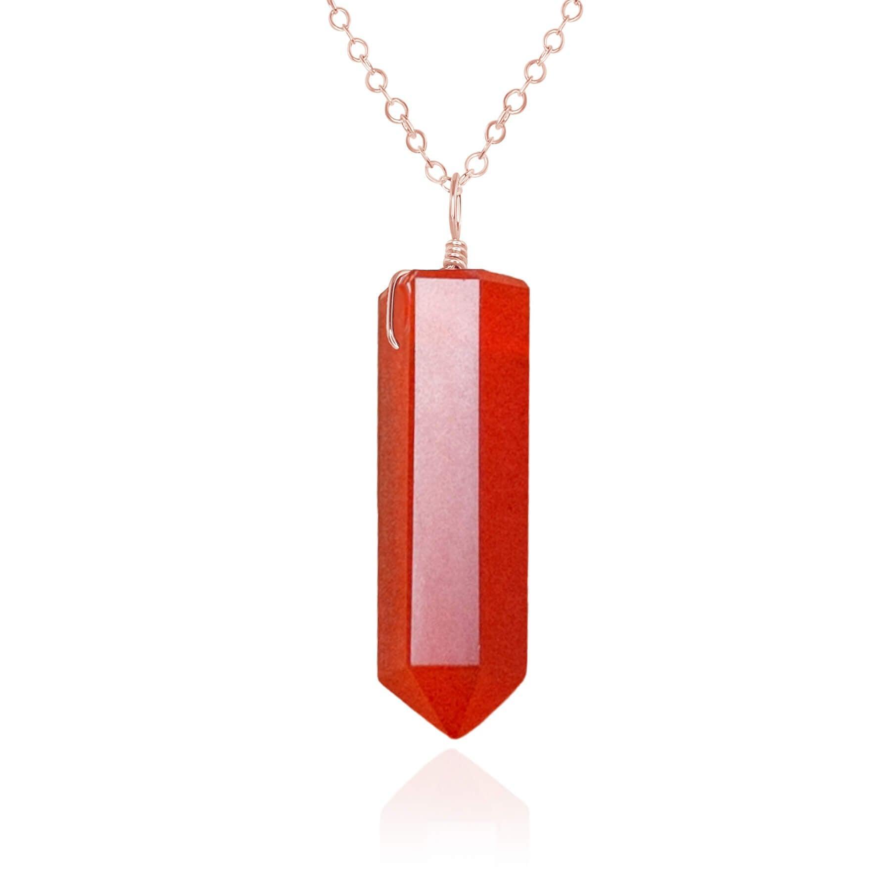 Carnelian Crystal Generator Point Pendant Necklace - Carnelian Crystal Generator Point Pendant Necklace - 14k Rose Gold Fill / Cable - Luna Tide Handmade Crystal Jewellery