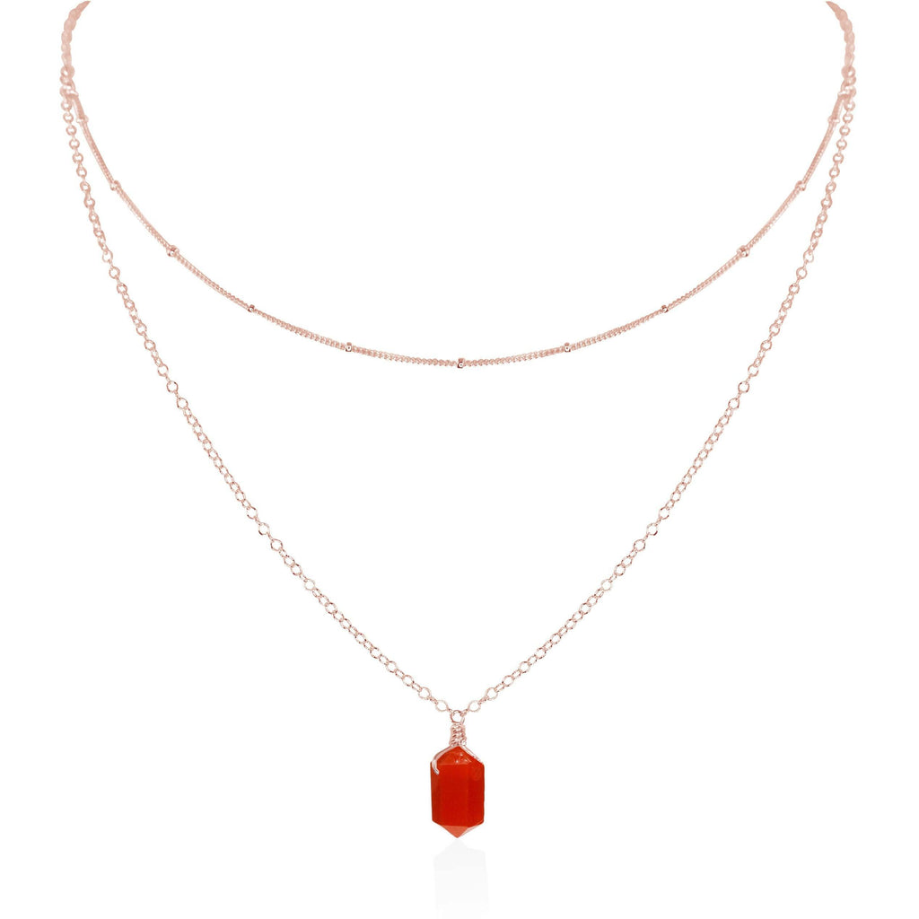 Carnelian Double Terminated Crystal Chain Layered Choker Necklace - Carnelian Double Terminated Crystal Chain Layered Choker Necklace - 14k Rose Gold Fill - Luna Tide Handmade Crystal Jewellery