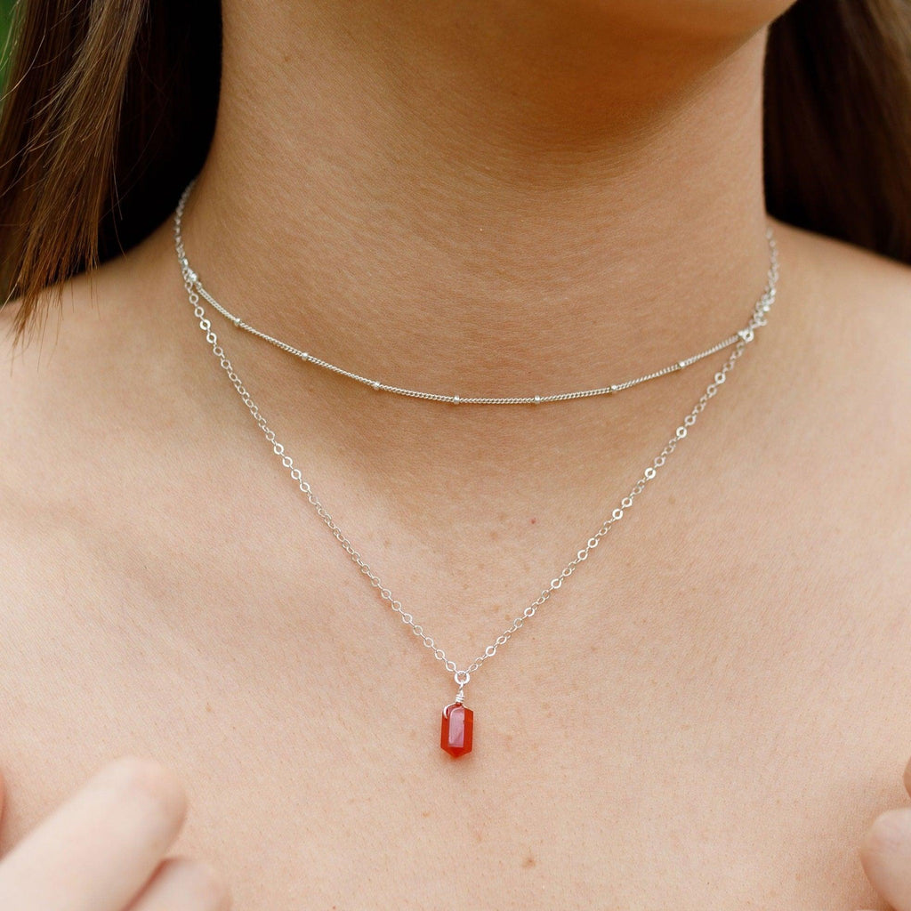 Carnelian Double Terminated Crystal Chain Layered Choker Necklace - Carnelian Double Terminated Crystal Chain Layered Choker Necklace - Sterling Silver - Luna Tide Handmade Crystal Jewellery