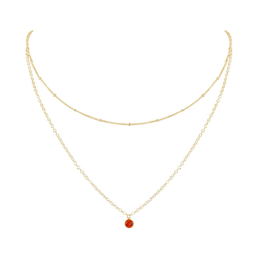 Carnelian Gemstone Chain Layered Choker Necklace - Carnelian Gemstone Chain Layered Choker Necklace - 14k Gold Fill - Luna Tide Handmade Crystal Jewellery