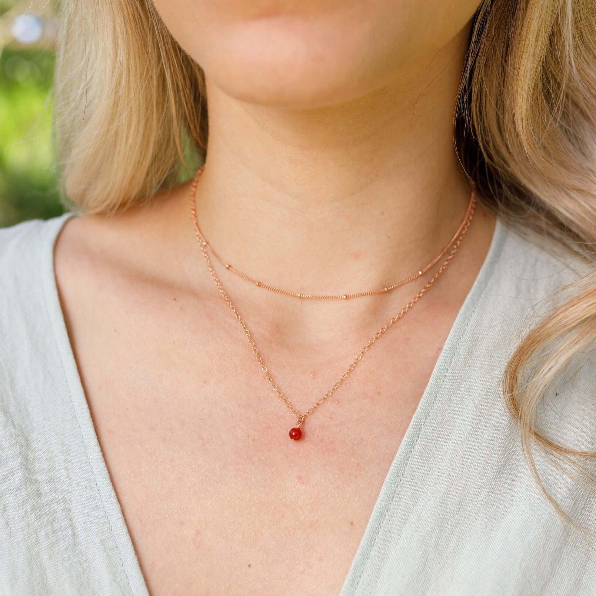 Carnelian Gemstone Chain Layered Choker Necklace - Carnelian Gemstone Chain Layered Choker Necklace - 14k Gold Fill - Luna Tide Handmade Crystal Jewellery