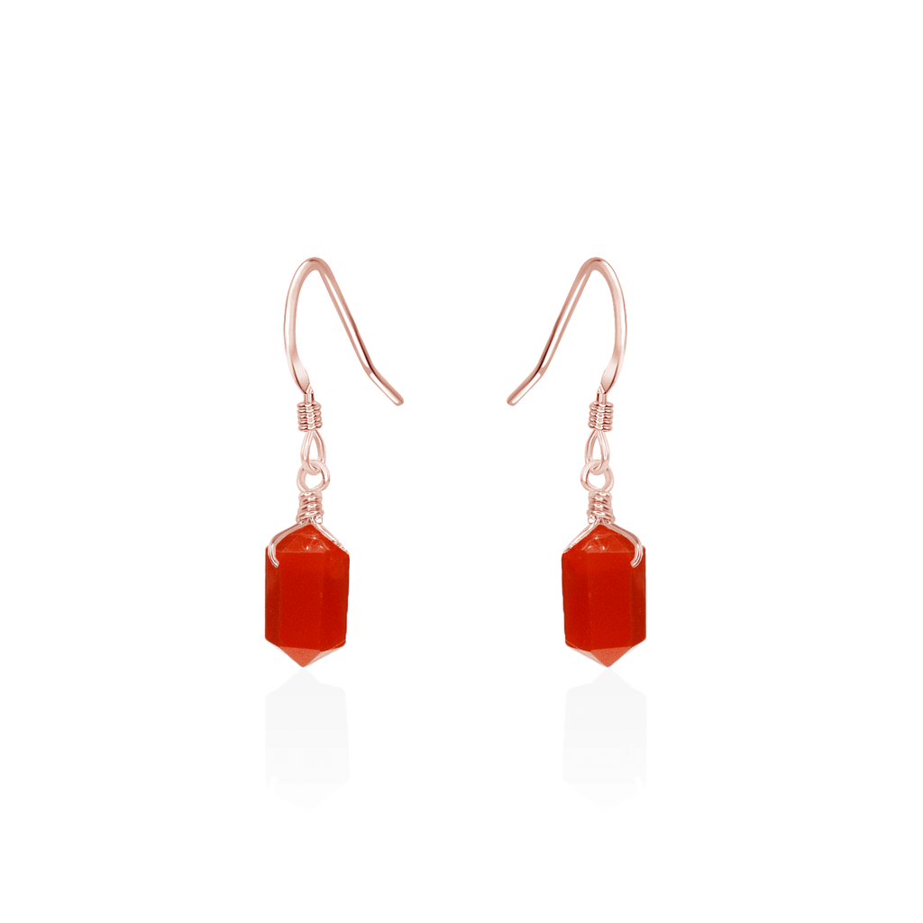 Carnelian Mini Double Terminated Crystal Point Dangle Drop Earrings - Carnelian Mini Double Terminated Crystal Point Dangle Drop Earrings - 14k Rose Gold Fill - Luna Tide Handmade Crystal Jewellery