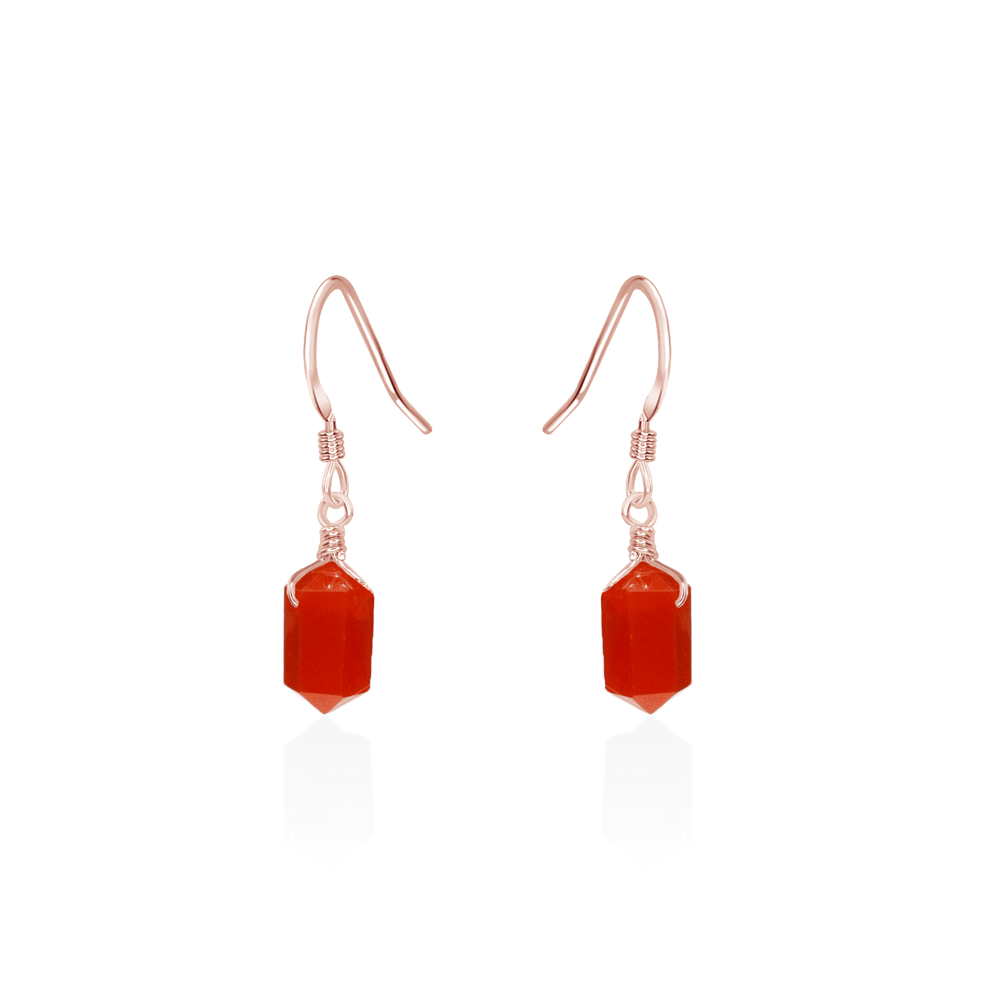 Carnelian Mini Double Terminated Crystal Point Dangle Drop Earrings - Carnelian Mini Double Terminated Crystal Point Dangle Drop Earrings - 14k Rose Gold Fill - Luna Tide Handmade Crystal Jewellery