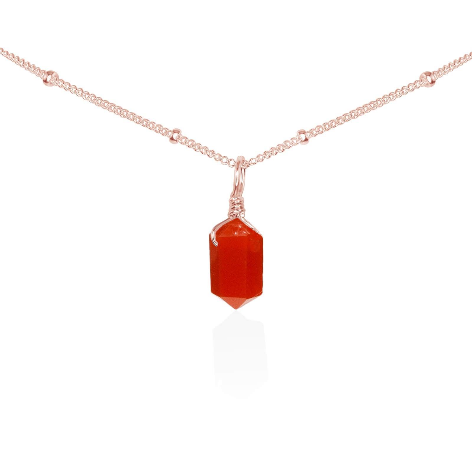 Carnelian Mini Double Terminated Crystal Point Pendant Choker Necklace - Carnelian Mini Double Terminated Crystal Point Pendant Choker Necklace - 14k Rose Gold Fill / Satellite - Luna Tide Handmade Crystal Jewellery