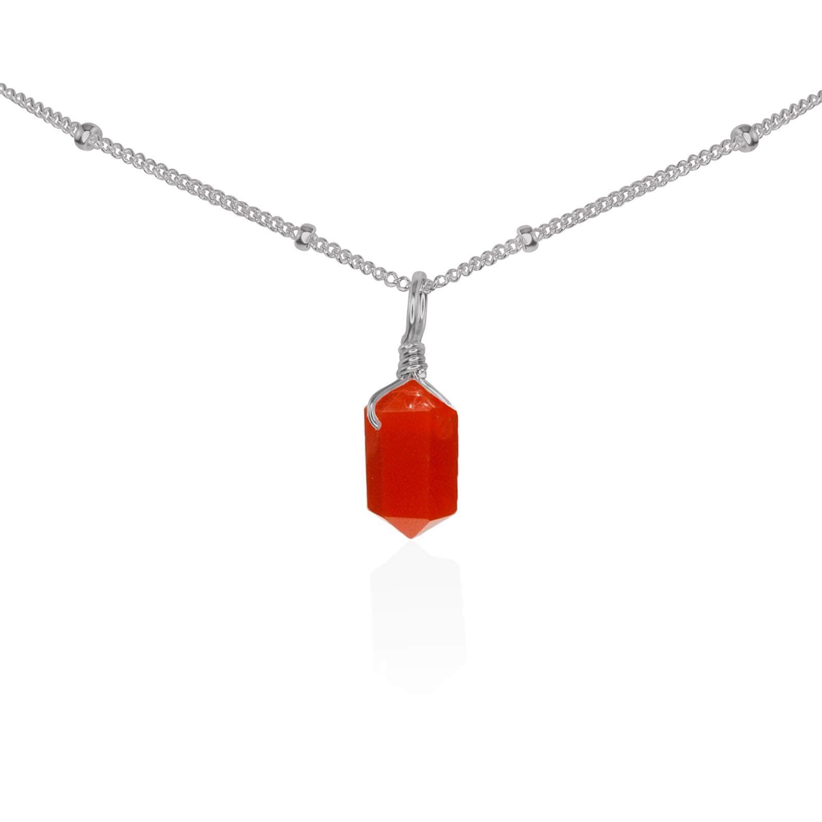 Carnelian Mini Double Terminated Crystal Point Pendant Choker Necklace - Carnelian Mini Double Terminated Crystal Point Pendant Choker Necklace - Stainless Steel / Satellite - Luna Tide Handmade Crystal Jewellery