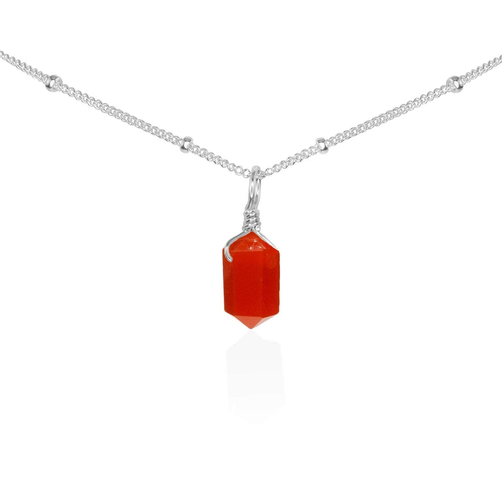 Carnelian Mini Double Terminated Crystal Point Pendant Choker Necklace - Carnelian Mini Double Terminated Crystal Point Pendant Choker Necklace - Sterling Silver / Satellite - Luna Tide Handmade Crystal Jewellery