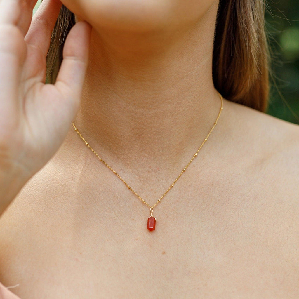 Carnelian Mini Double Terminated Crystal Point Pendant Necklace - Carnelian Mini Double Terminated Crystal Point Pendant Necklace - 14k Gold Fill / Cable - Luna Tide Handmade Crystal Jewellery