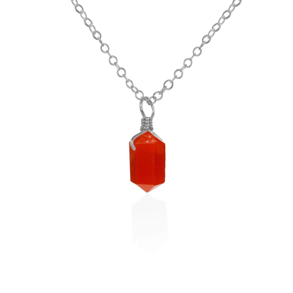 Carnelian Mini Double Terminated Crystal Point Pendant Necklace - Carnelian Mini Double Terminated Crystal Point Pendant Necklace - Stainless Steel / Cable - Luna Tide Handmade Crystal Jewellery