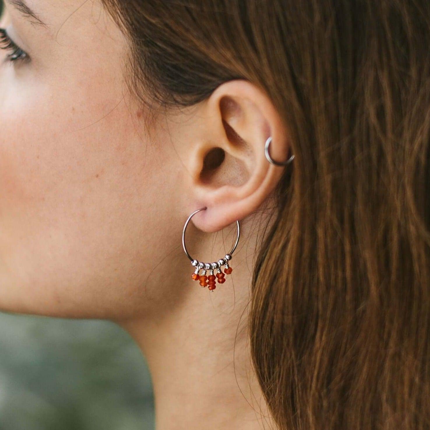 Carnelian Statement Hoop Earrings - Carnelian Statement Hoop Earrings - Sterling Silver - Luna Tide Handmade Crystal Jewellery