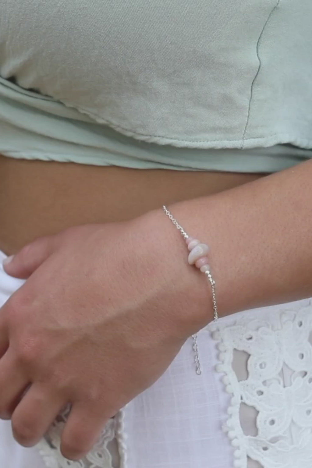 Pink Peruvian opal Chip Bead Bar Bracelet