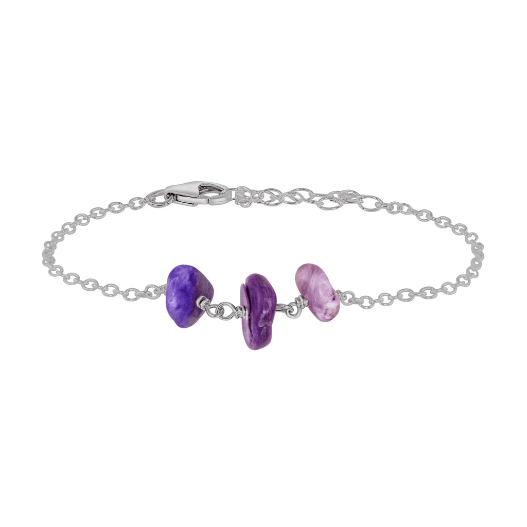 Charoite Beaded Chain Bracelet - Charoite Beaded Chain Bracelet - Stainless Steel - Luna Tide Handmade Crystal Jewellery