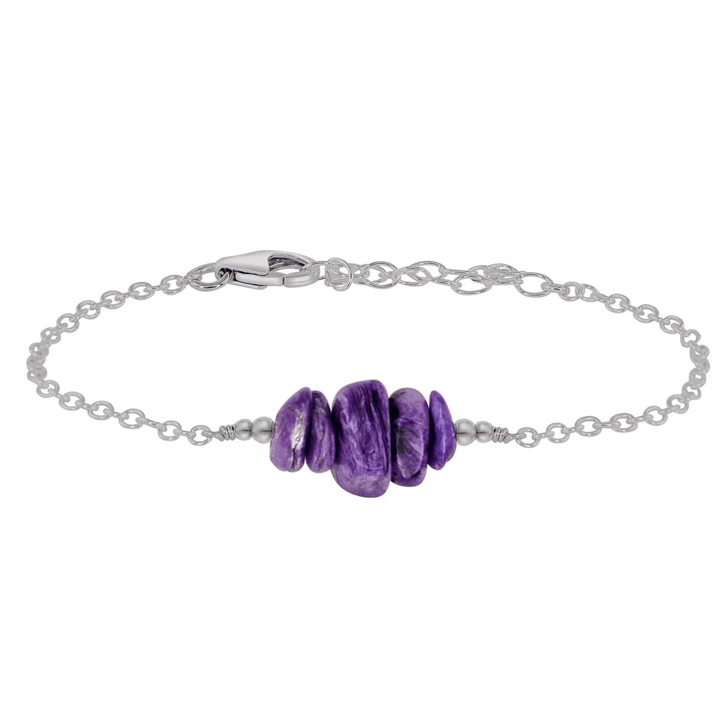 Charoite Chip Bead Bar Bracelet - Charoite Chip Bead Bar Bracelet - Stainless Steel - Luna Tide Handmade Crystal Jewellery