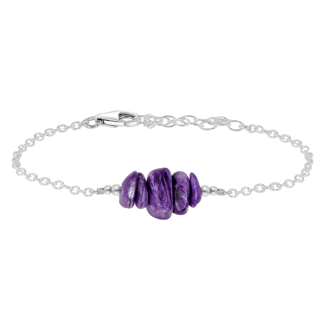 Charoite Chip Bead Bar Bracelet - Charoite Chip Bead Bar Bracelet - Sterling Silver - Luna Tide Handmade Crystal Jewellery