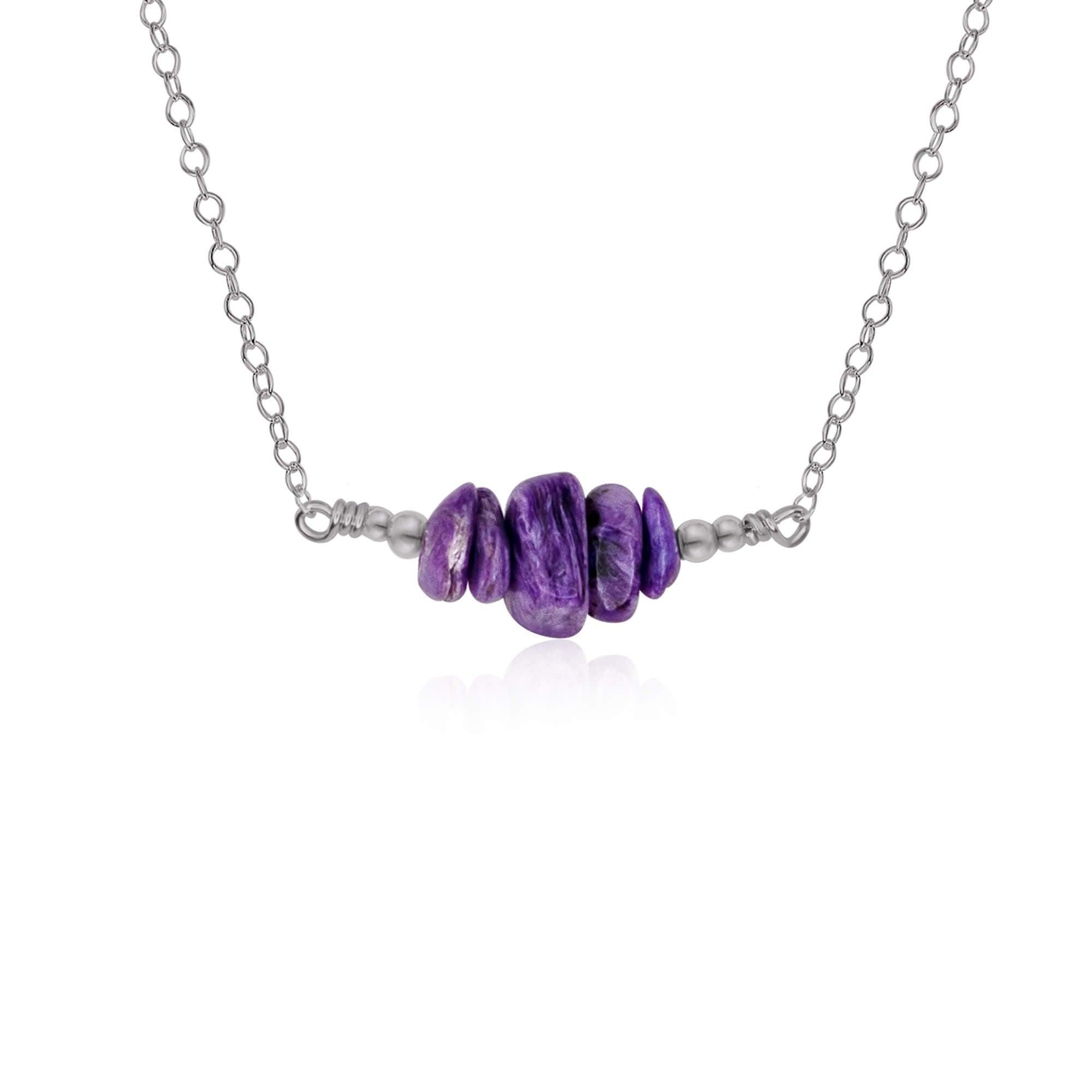 Charoite Chip Bead Bar Necklace - Charoite Chip Bead Bar Necklace - Stainless Steel - Luna Tide Handmade Crystal Jewellery