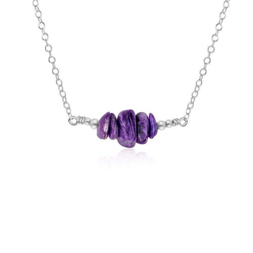 Charoite Chip Bead Bar Necklace - Charoite Chip Bead Bar Necklace - Sterling Silver - Luna Tide Handmade Crystal Jewellery