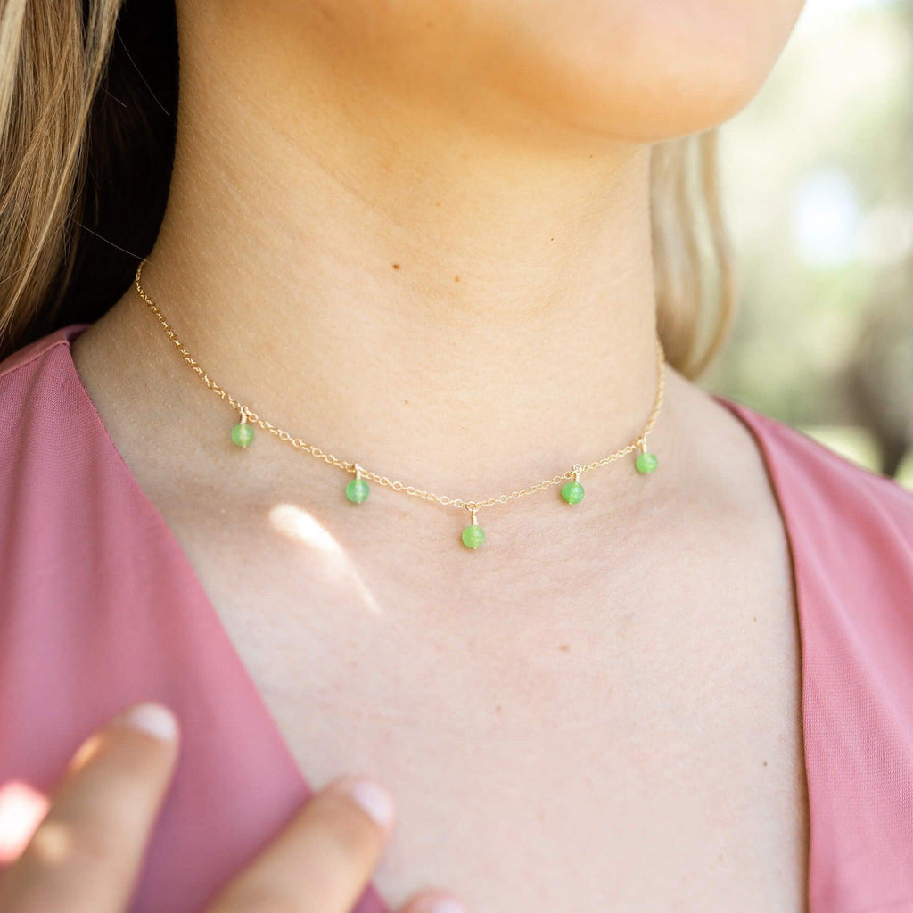 Chrysoprase Bead Drop Choker - Chrysoprase Bead Drop Choker - Sterling Silver - Luna Tide Handmade Crystal Jewellery