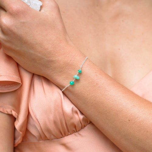 Chrysoprase Beaded Chain Bracelet - Chrysoprase Beaded Chain Bracelet - Sterling Silver - Luna Tide Handmade Crystal Jewellery